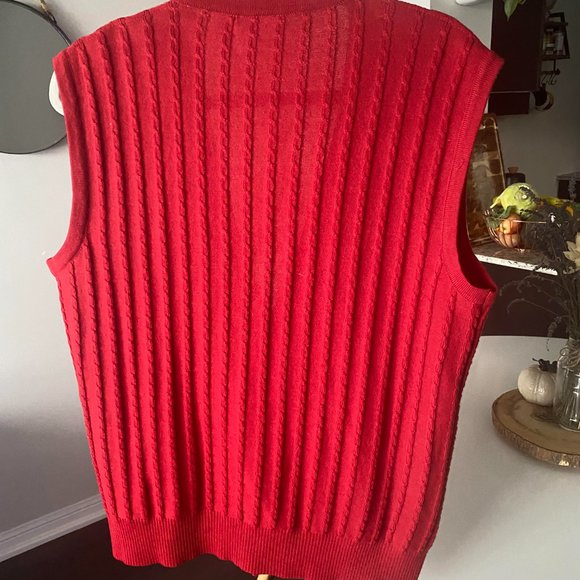 CELINE 100% Wool Vintage Red Vest with V-neck and Double Front Pockets. - Picture 6 of 6